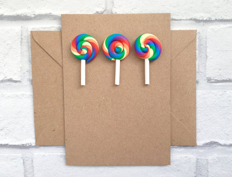 Lollipop card, Lollipop decor, Lollipop Birthday card, Sweet card, Rainbow bright, Card for girl, Celebration card