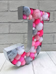 Pink and grey home decor, Pom Pom filled letter, Grey and pink bedroom decor