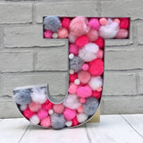 Pink and grey home decor, Pom Pom filled letter, Grey and pink bedroom decor