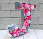 Pink and grey home decor, Pom Pom filled letter, Grey and pink bedroom decor