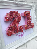 21st birthday gift, 21st birthday present, Floral number, Floral number frame, Happy Birthday keepsake, Birthday present for daughter