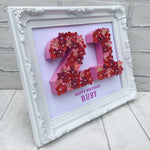 21st birthday gift, 21st birthday present, Floral number, Floral number frame, Happy Birthday keepsake, Birthday present for daughter