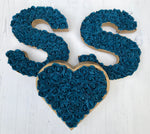 Heart shaped bedroom decor, Rose filled heart, Wooden heart gift for her, Teal and Gold decor