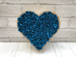 Heart shaped bedroom decor, Rose filled heart, Wooden heart gift for her, Teal and Gold decor