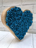 Heart shaped bedroom decor, Rose filled heart, Wooden heart gift for her, Teal and Gold decor