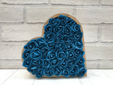 Heart shaped bedroom decor, Rose filled heart, Wooden heart gift for her, Teal and Gold decor