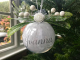 Feather Christmas Bauble, Personalised Christmas Decoration