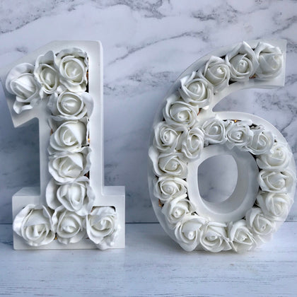 Light up numbers, Flower numbers, Sweet 16 decor, Floral filled numbers, Freestanding number